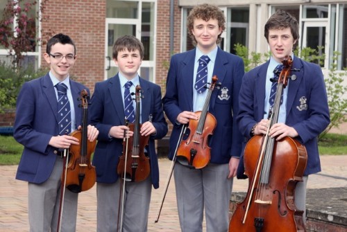 St Colman’s College string quartet photographed on winning The Ellie Neary Memorial Cup in Class 37 of Newry Musical Feis.